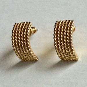 Vintage Signed Monet Post Earrings Gold Tone
